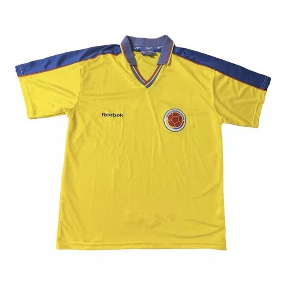 VTG Reebok Jersey Mens Medium Yellow Colombia FC Olympics Futbol Soccer Official